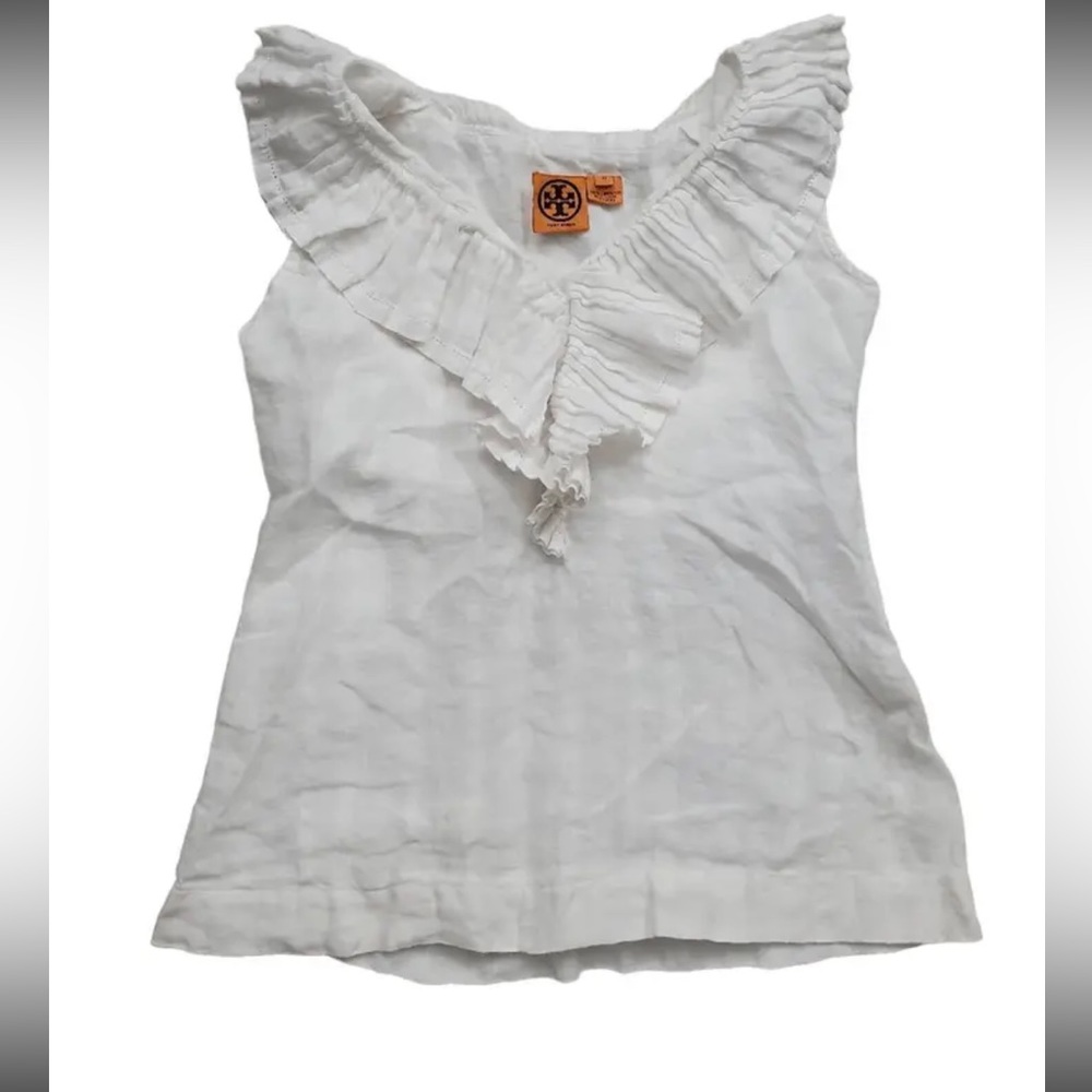Tory Burch linen ruffle tank top